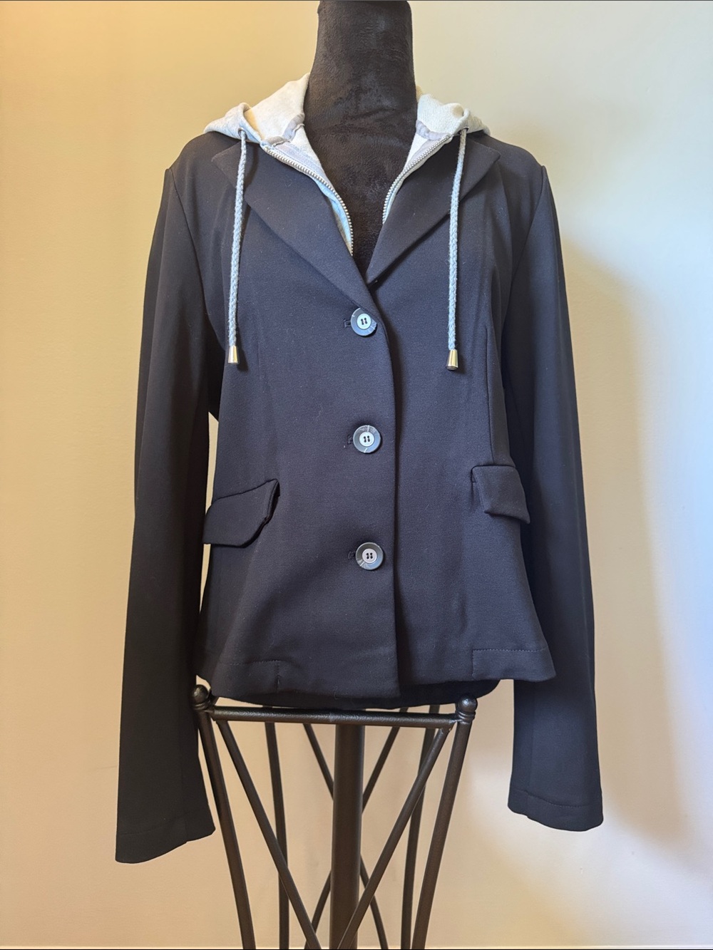 Joie Black Blazer with Light Gray Hooded Insert